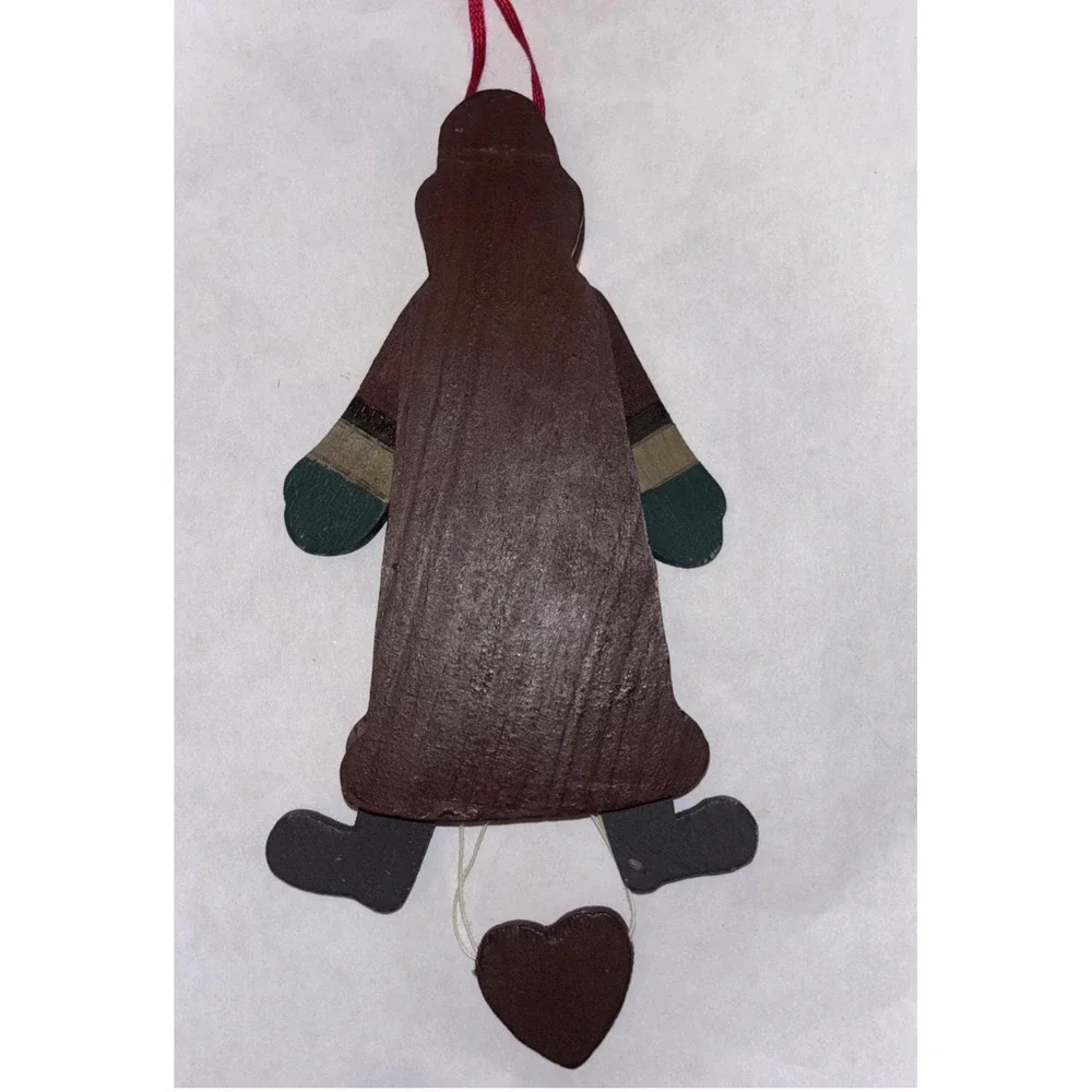 Vintage Wood Folk Art Santa Pull Toy Ornament Puppet Christmas 8